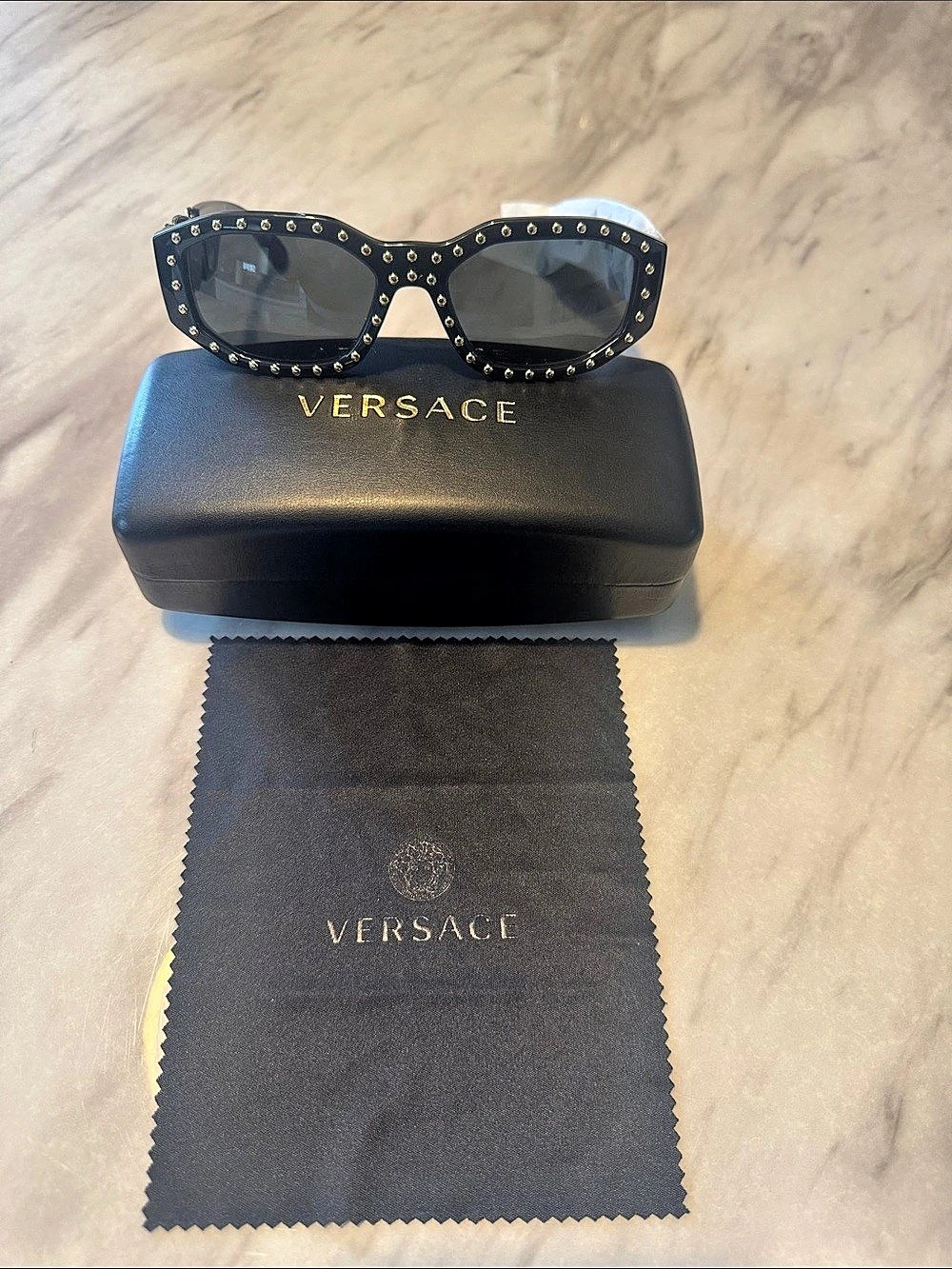 Versace Medusa Ares Stud Sunglasses Black & Gold Like New